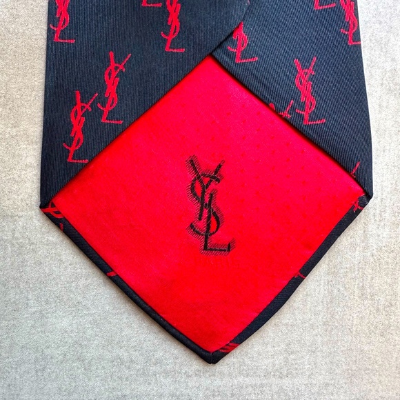 YSL Vintage Monogram Silk Tie - Picture 2 of 5